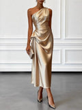 Pbong  Elegant Evening Party Long Dresses For Women Summer Fashion Sleeveless Off Shoulder Satin Maxi Dress Casual