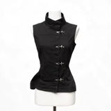 Pbong  New Chinese Style Vintage Korea Chic Single Breasted Vest Stand Collar Sleeveless Cruel Moda Coat Trendy Hot Sell Slim Women Top