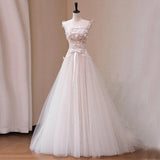 Retro Style Lace Bridal Gown Sleeveless A-Line Long Dress Floral Handmade Embroidery mid Waist for Wedding Entrance Ceremony