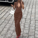 Pbong  Sexy Slim Long Dresses For Women Summer Short Sleeve V-neck Bodycon Maxi Dress Elegant Vestidos