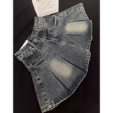 Pbong  High Waist A- Line Mini Skirt Women's Denim Pleated Skirt Summer American Retro Sexy Short Skirt plus Size Anti-Light