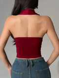 Women's Tank Summer New Streetwear Fashion Halter Low Chest Top Casual Slim Vest Red Sexy Lady Club Party Versatile Top Clothing