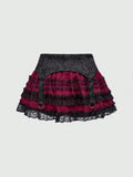 Pbong  Valentine's Day Gothic Jacquard Mesh Lace Patchwork Cake Hem Women Low Waist Mini Skirt