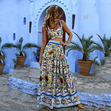 Sexy Elegance Spring Summer Women's Clothing Floral Print Halter Dress Set Beach Skirt Two-Piece Polyester Long Cake Ski...