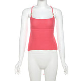 Knitted Hollow Tanks Top Female Sexy Backless Lace Up Solid Sweater Vest Slim Halter Short Tops Casual Summer New