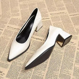 New Thick Heel Shoes High Quality Leather Shoes Shallow Dress Pointed Toe Womens Shoes Shallow Mouth  Women's Pumps