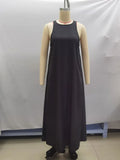 Pbong  Round Neck Sleeveless Flowy A-Line Midi Dress Empire Waist Casual Swing Summer Chic Minimalist Women Casual  Brunch Vestido