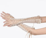 Pbong  Steampunk Long Gloves Women Gothic Lolita Punk Style Lace-up Arm Fingerless Elbow Mittens