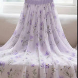 Purple Floral Chiffon Long Skirt Women High Waist Sweet Vintage Elegant Skirts Korean Casual Summer Soft Retro Long Skirts