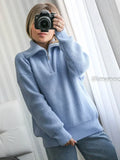 Women's Winter Sweaters Solid Grey Ladies Turtleneck Casual Loose Thick Zippers Pullovers Beautiful Oversized Sweater Women