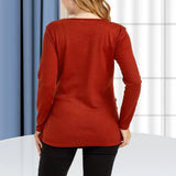 Pbong  Soft and Comfortable Breastfeeding Base for Pregnant Women Wine Red Solid Color Round Neck High-quality Long Sleeved T-shirt