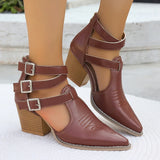 Pbong  Punk Style Buckle Strap High Heels Sandals Women Pointed Toe Chunky Heeled Gladiator Shoes Woman Ankle Strap Summer Ankle Boots