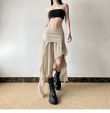 Vintage Sexy Slit Skirt Women Y2k Elegant Irregular Sweet Ruffle Skirts Korean Style Tulle Streetwear Layered Skirts