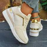 Pbong  Women's Lightweight Wedge Sneakers Thick Sole Breathable Running Sports Shoes Woman Plus Size Fashion Lace Up Platform Sneakers