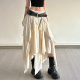 Vintage Asymmetrical Long Skirt Women Y2k Harajuku Elegant Lace Ruffle Skirt Gothic Korean Style Street Layered Skirts