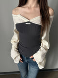 Autumn Winter Women Korean Fashion Tops Fake Two Pieces Mori Girl T-Shirts 2000s Aesthetic Coquette Tees Gyaru Ballet Core Kpop