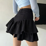 Ruffles Slim Skirts Women Black Temperament High Waist Skirt Femme Street Casual Folds Splice Elegant Skirt Ladies