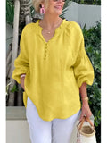 Pbong  Long Sleeve V Neck Button Blouses And Tops Daily Elegant Top Female Fashion Cotton Linen Solid Loose Shirts Women Summer Casual
