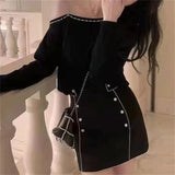 Pbong  Knitting Pullovers Women's Clothing Sexy Slash Neck Tunic Jumper Off Shoulder Diamond Sweater Y2k Tops Korean Chic