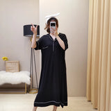 Pbong  Women Summer New Sleep Dress Short Sleeve 100Kg Modal Long Nightdress With Pocket Plus Size Sleepwear Loose Home Clothes
