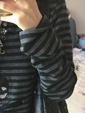Pbong  Y2k Aesthetic Stripe Grunge T-shirt Women Harajuku Vintage Punk Skull Print Tops Casual Streetwear Loose Gothic Bandage Tshirts