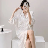 Pbong  Plaid Shirt Skirt Long Nightgown Spring Summer New Women's Sleepwear Homewear Elegant Cardigan Nightdress Lingerie Loungewear