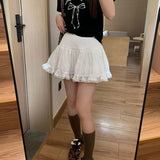 Summer White Lace Mini Skirt Women Korean Chic High Waist Y2k Short Skirts Woman Ballet Style Ruffles Cake Skirts Female