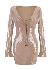 Sexy V Neck Lace-up Sequins Mini Dress Women Silver Gray Sequined Sheer Boaycon Dress Spring Elegant Party Evening Club Dresses