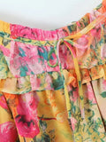 Pbong  Floral Printed Strappy Mini Dresss Yellow Casual Chic Summer Sexy Backless Women Ladies Party Ruffles Dresses Vestidos