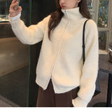 Women Zip Up Sweater High Neck Zipper Front Knit Cardigan Sweater Jacket Ladies Autumn Winter Korean Fashion Outfit