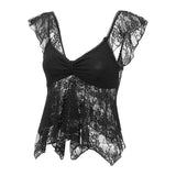 Fairy Coquette Tank Top y2k Women Sheer See Through V Neck Sleeveless Double Layered T Shirt Lace Vest Club Streetwear