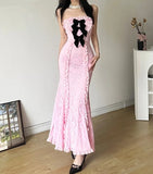 Winter Bachelor Party Formal Pink Sweet Tight Sexy Mature Beautiful Confident Women'S Long Pleated Chest Wrap Dress