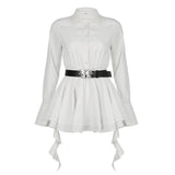 White Flare Sleeve Two Layer A-Line Dress