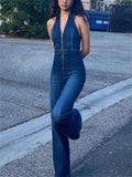Y2k Denim Jumpsuit Women New V-Neck Sleeveless Slim Bodycon Jumpsuits Overalls Streetwear One Piece Outfits Jeans