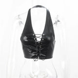 Y2k Women Summer Tank Top Corset Style Black Camisole Tie Back White Vest Crop Sleeveless Top Halter Neck Sexy For Woman