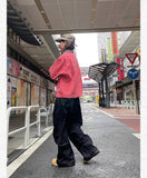 Grunge Black Jeans Women Y2k Vintage Oversized High Street Wide Cargo Denim Trousers Casual Baggy Straight Denim Pants