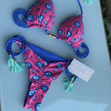 Women's Rope Swimwear Strap Split Bikini Printed Triangle Swimsuit