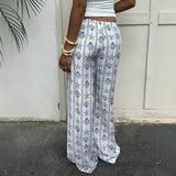 Women's Summer Pants Ethnic Print Drawstring Waist Trousers Full Length Casual Pants Wide Leg Starfish Print Printed Pants