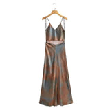 Fashion V-neck Satin Party Dress Vacation Beach Slim Women Long Dress Tie Dye Printing Streetwear Summer Slip Dresses New