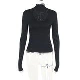 Gothic T-Shirt Cross Y2k Women Sweater Hollow Harajuku Turtleneck Pullover Japanese Fashion Slim Autumn Black Sweater Sexy