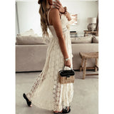 Pbong  Women's Summer Boho Aesthetic Floral Lace Irregular Dress Tassels Deep V Neck Sleeveless Versatile Beachwear Sundress