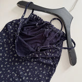 Pbong   Dark Blue Floral Dress Short Sexy Lace-up Bow Squared Collar Mini Dress Korean Chic Hot Girl Summer Beach Spaghetti Strap Dress