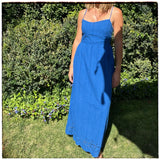 Fashion Hollow Out Embroider Spaghetti Strap Long Dress Blue Vaation Beach Casual Women Dress Loose Female Summer Vestidos