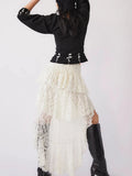 Y2K Aesthetic Asymmetrical Hem Skirts Stitching Lace Low Waist Mini Skirts Summer Holiday Retro Fairycore Clothes New Chic