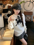 Kawaii Cat Graphic Sweater Women Korean Fashion Sweet Bow Pullover Kpop Casual Sueter Mujer Coquette Long Sleeve Tops
