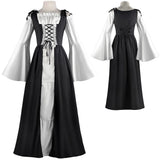 Pbong  Retro Costume Dress with Waist Tie And Square Collar for Halloween Cosplay Performance Traditional Chinese Stage Costume Women