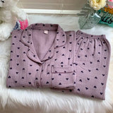 Cotton Comfort Sleepwear Casual Women Pajamas Spring Summer Cherry Print Cute Lapel Button Shirts And Pant Two Piece Sets 2024