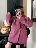 Winter Retro Corduroy Blazer Women Sweet Warm Thick Long Sleeve Elegant Suit Coat Korean Loose Female Vintage Outwear Tops
