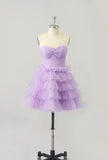 Pbong  Teen’s Short Tulle Homecoming Dress A Line Strapless Tiered Party Prom Dress Mini Cocktail Gowns for Women