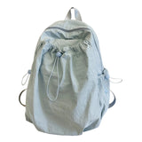 Women's Drawstring Ruched Lightweight Backpack Minimalist Casual Aesthetic Daily Simple Solid Color School Bag New Trend